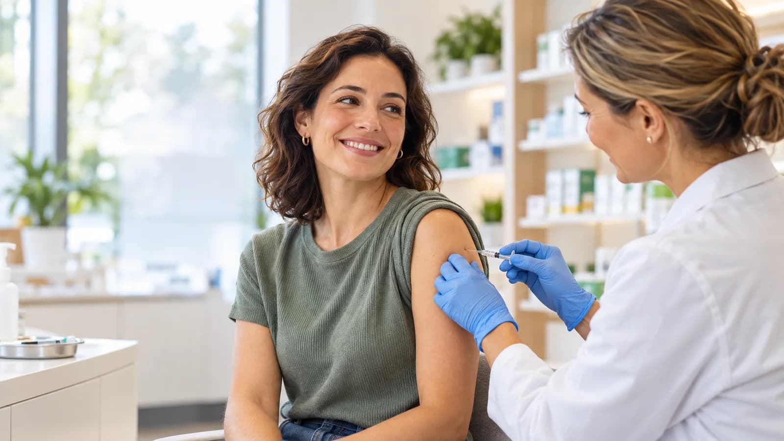 Adulte d’une trentaine d’années recevant une vaccination en pharmacie