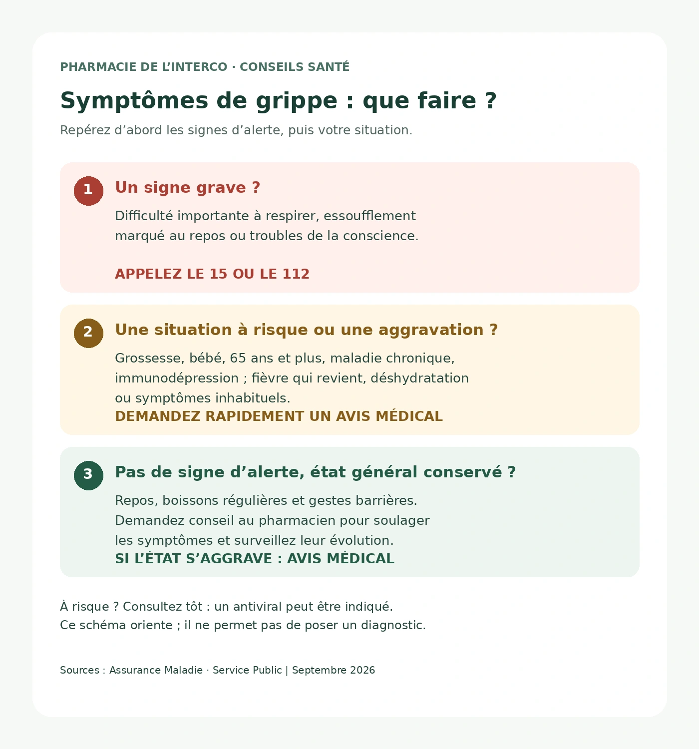 Symptômes de grippe : reconnaître les signes d’urgence, les situations à risque et les soins à domicile.